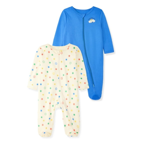 Garanimals Baby Boy Cotton Footed Sleep & Play Pajamas, Graphic Prints, 2-Pack, Newborn–9M