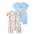 thumbnail image 1 of Garanimals Baby Boy Cotton Short Sleeve Rompers, Graphic Prints, 2-Pack, 0–24M, 1 of 9