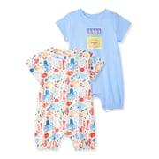 Garanimals Newborn & Baby Boy Cotton Short Sleeve Rompers, Graphic Prints, 2-Pack, Sizes 0 - 24M