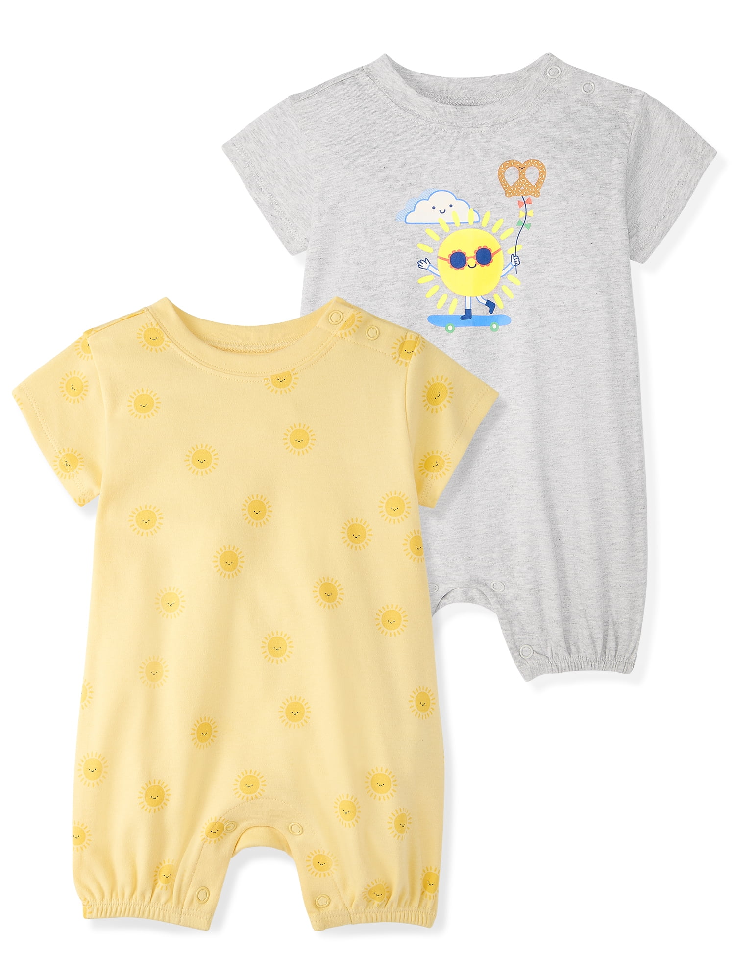 Garanimals Newborn & Baby Boy Cotton Short Sleeve Rompers, Graphic Prints, 2-Pack, Sizes 0 - 24M