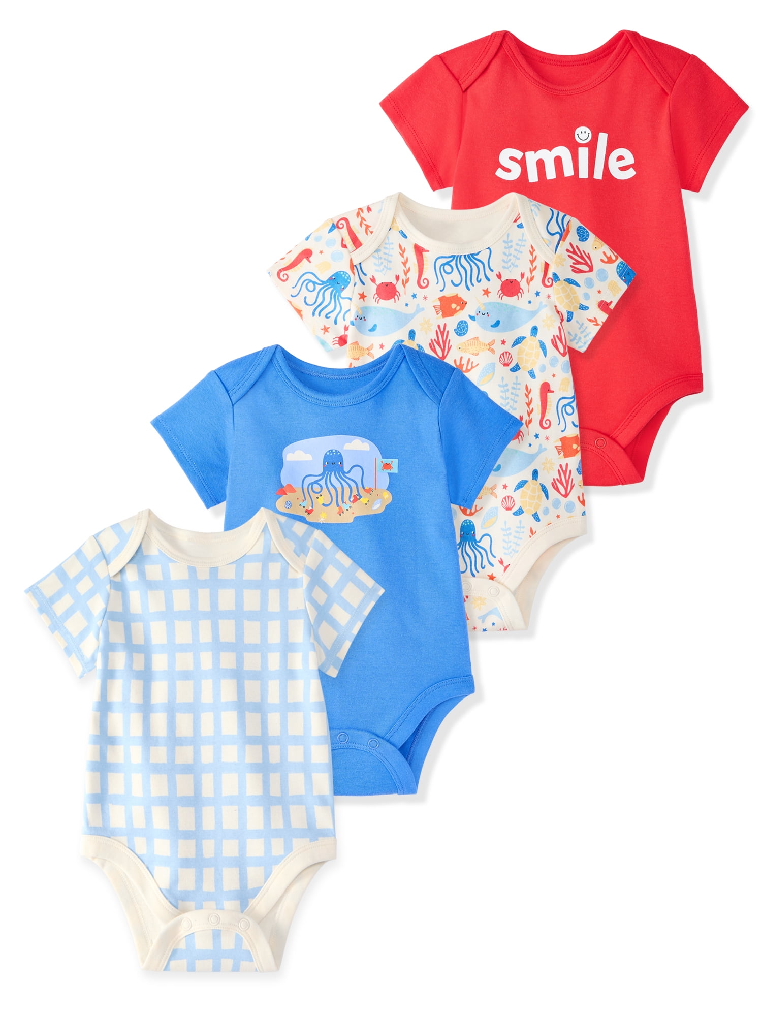Garanimals Newborn & Baby Boy Cotton Lap-Shoulder Short-Sleeve Bodysuits, 4-Pack, Sizes 0–24M