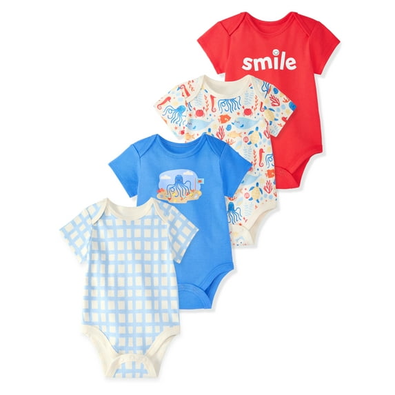 Garanimals Newborn & Baby Boy Cotton Lap-Shoulder Short-Sleeve Bodysuits, 4-Pack, Sizes 0–24M