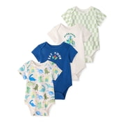 Garanimals Newborn & Baby Boy Cotton Lap-Shoulder Short-Sleeve Bodysuits, 4-Pack, Sizes 0 24M
