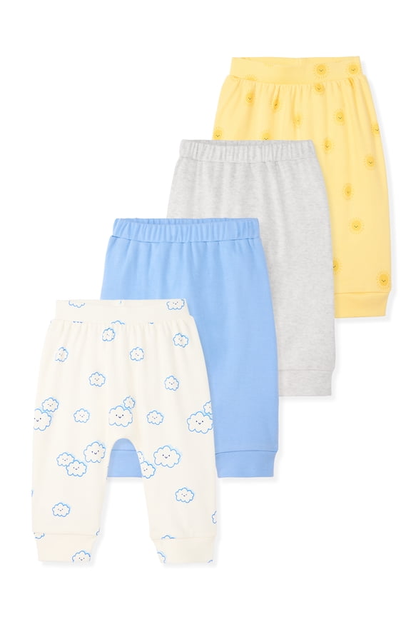 Baby Boy Cotton Pull-On Joggers, Solids & Prints, 4-Pack, 0–24M