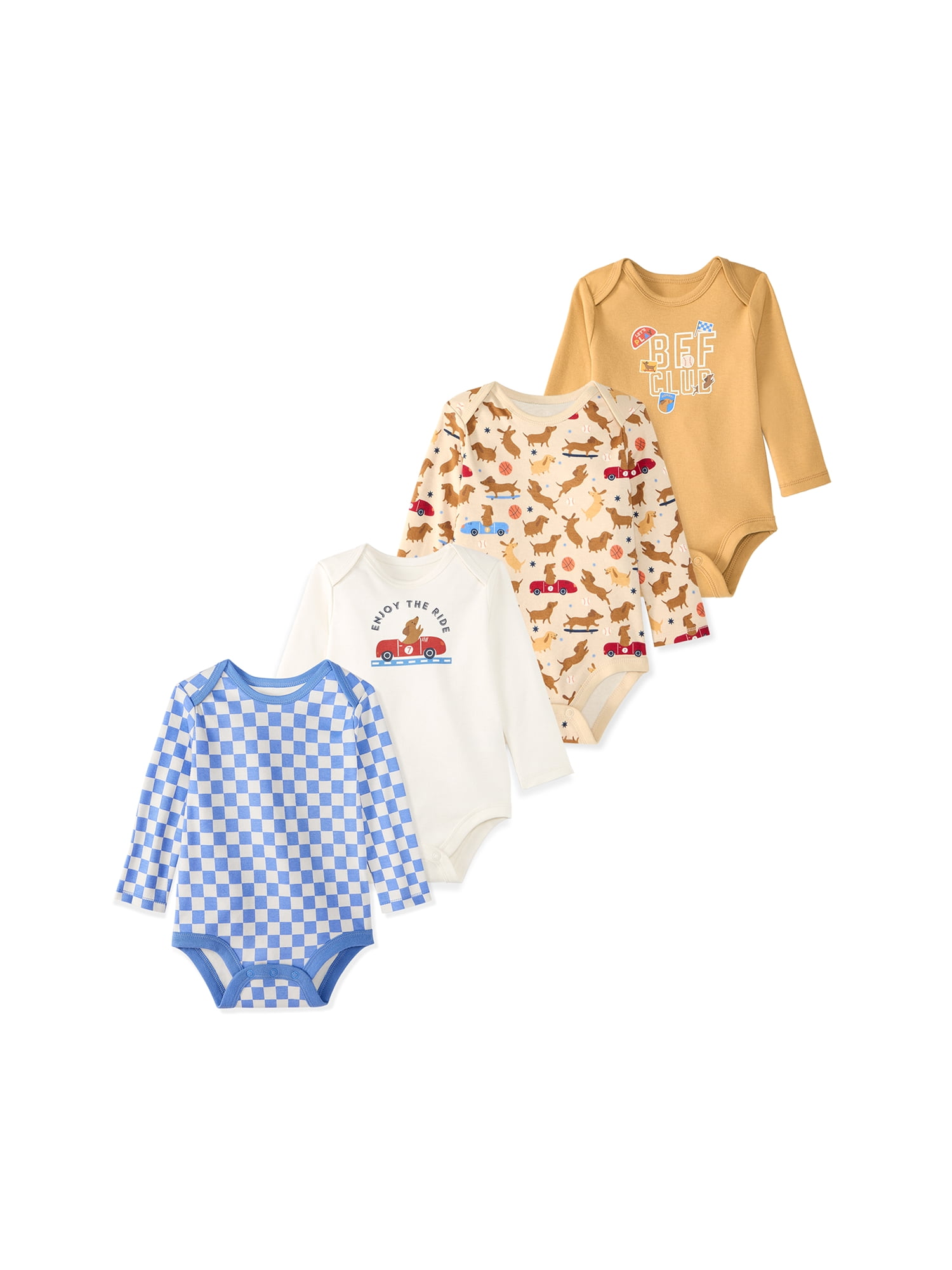 Garanimals Newborn & Baby 100% Cotton Long Sleeve Bodysuits, Sizes 0–24M, 4-Pack