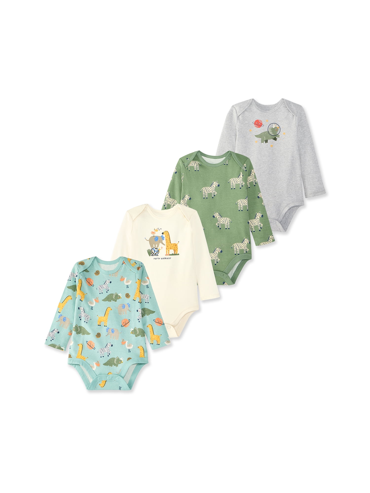 Garanimals Newborn & Baby 100% Cotton Long Sleeve Bodysuits, Sizes 0–24M, 4-Pack