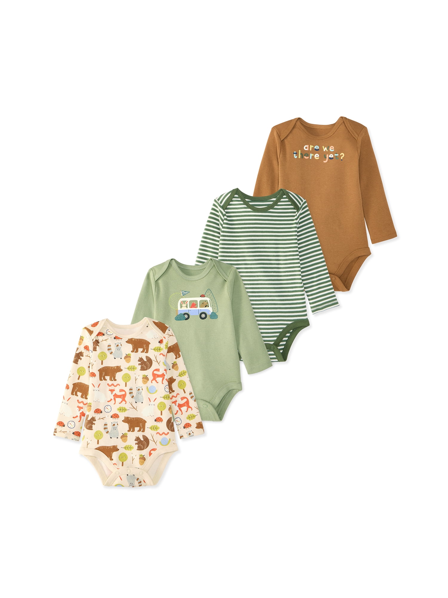 Garanimals Newborn & Baby 100% Cotton Long Sleeve Bodysuits, Sizes 0–24M, 4-Pack