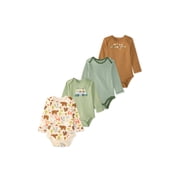 Garanimals Newborn & Baby 100% Cotton Long Sleeve Bodysuits, Sizes 0 24M, 4-Pack