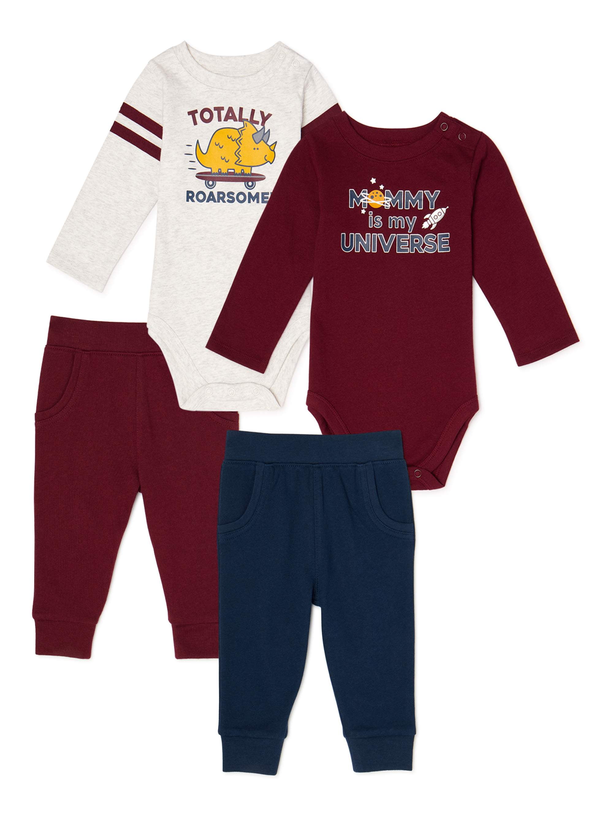 Garanimals Baby Boy Long Sleeve Bodysuit & Jogger Outfit Set, 4Piece