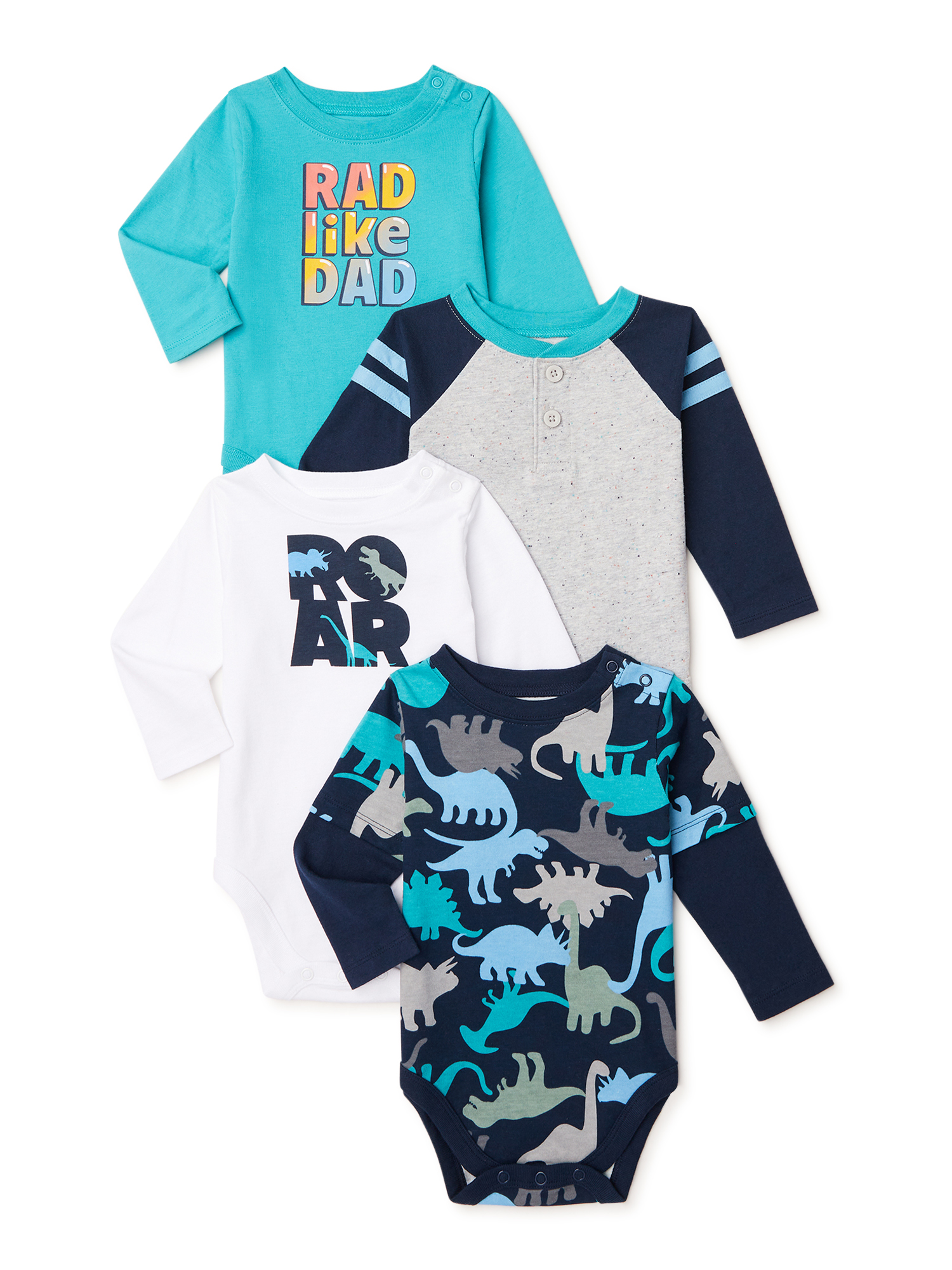 Garanimals Baby Boy Long Sleeve Bodysuit Multipack, 4Pack, Sizes 024