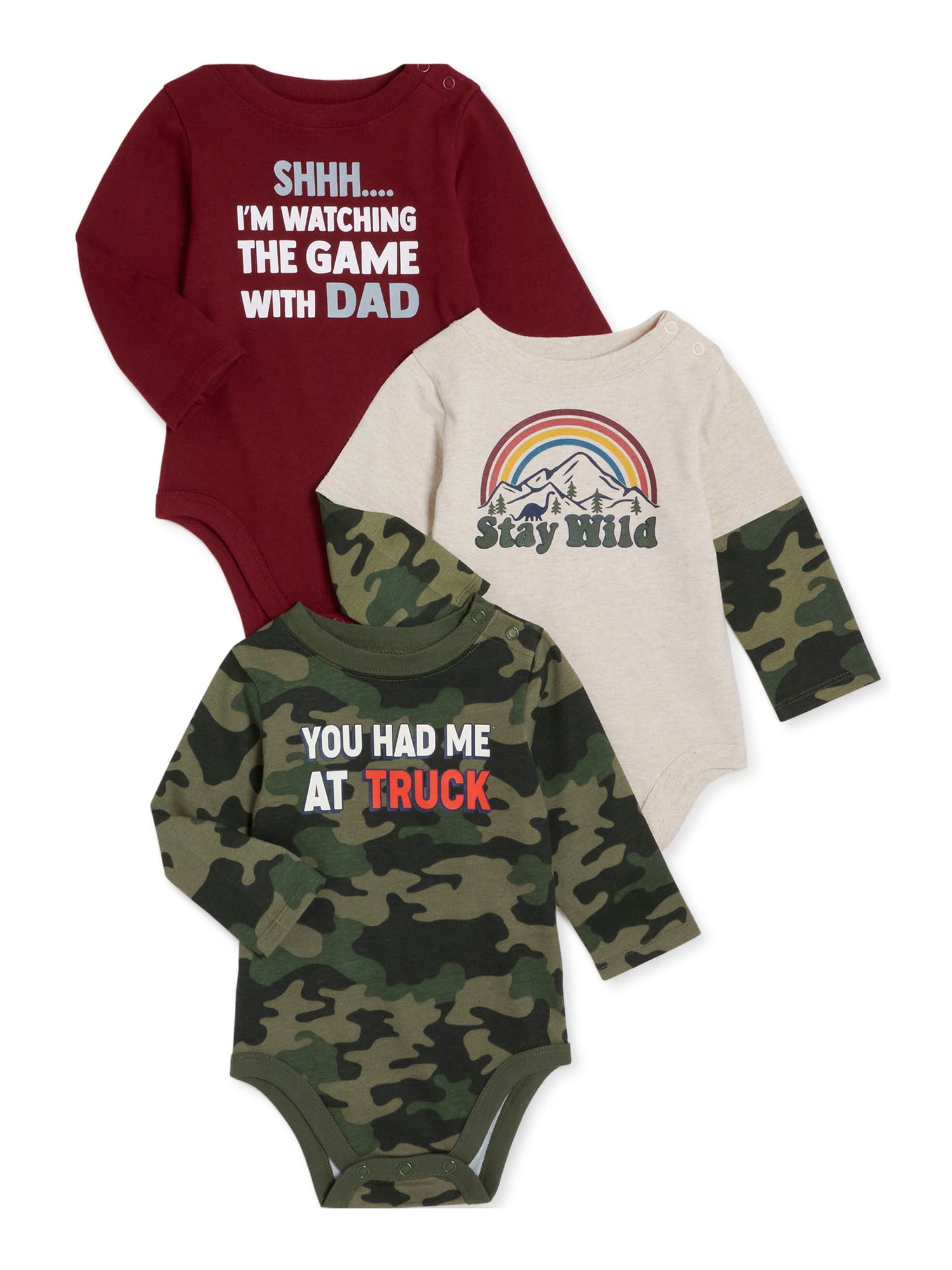 Garanimals Baby Boy Long Sleeve Bodysuit Multipack Set, 3Piece, Sizes