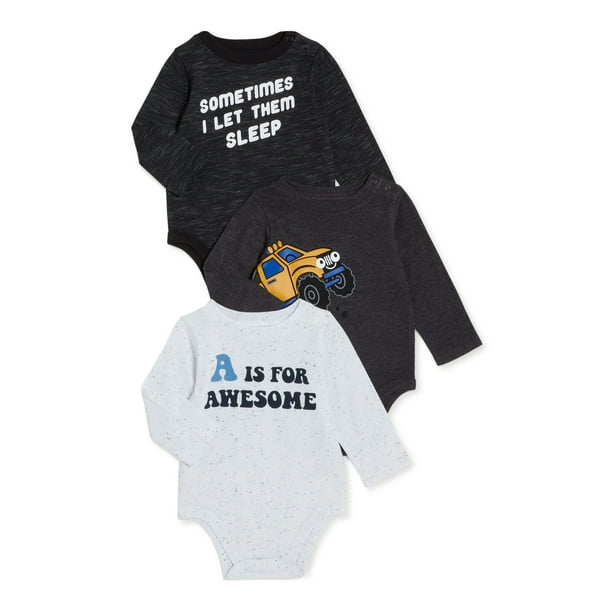 Garanimals Baby Boy Long Sleeve Bodysuit Multipack Set, 3Piece, Sizes