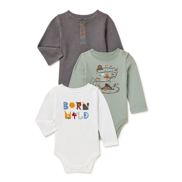 Garanimals Baby Boy Long Sleeve Bodysuits, 3Pack, Sizes 0/324 Months