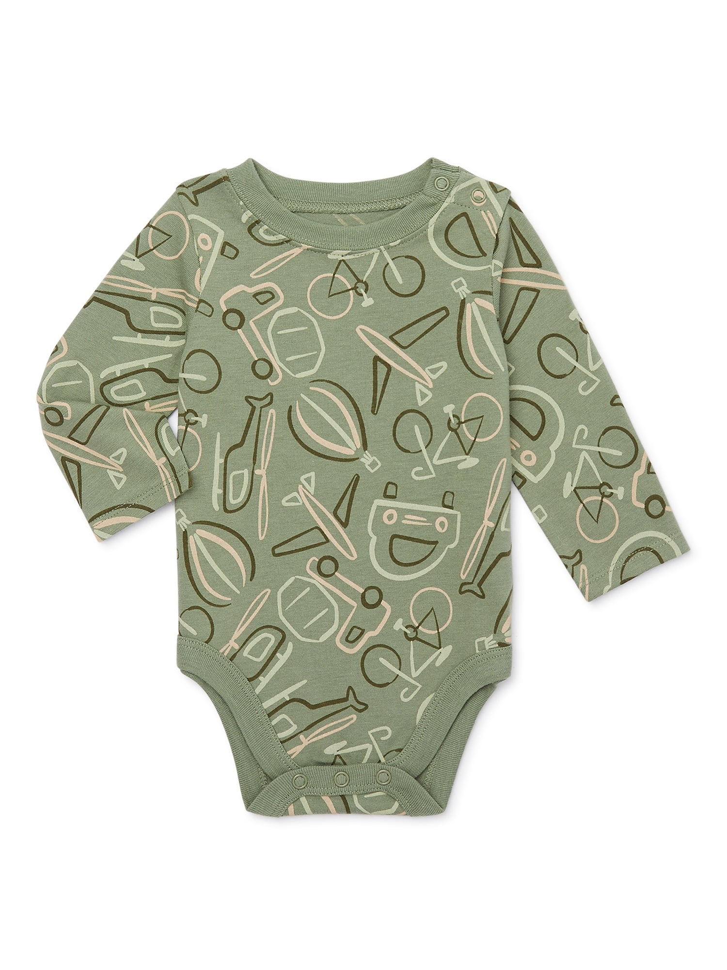 Garanimals Baby Boy Long Sleeve Print Bodysuit, Sizes 0-24 Months ...