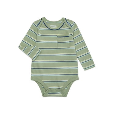 Garanimals Baby Boy Long Sleeve Striped Jersey Bodysuit with Pocket, Sizes 0-24 Months