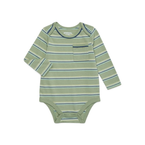 Garanimals Baby Boy Long Sleeve Striped Jersey Bodysuit with Pocket, Sizes 0-24 Months