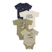 Garanimals Baby Boy Short Sleeve Bodysuit Multipack, 4-Pack, Sizes 0-24 Months