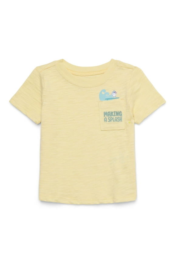 Baby Boy Short Sleeve Brushed Jersey T-Shirt with Pocket, Sizes 0-24 Months