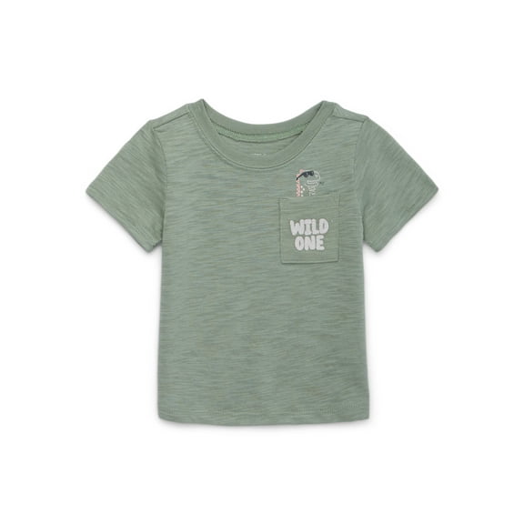 Garanimals Baby Boy Short Sleeve Brushed Jersey T-Shirt with Pocket, Sizes 0-24 Months