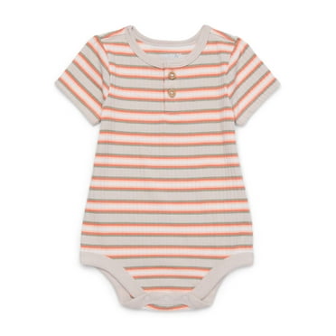 Garanimals Baby Boy Short Sleeve Flat Rib Striped Henley Bodysuit, Sizes 0-24 Months