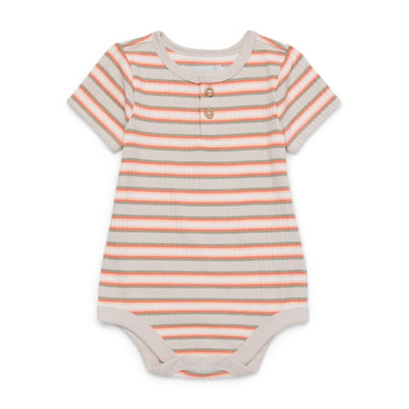 Garanimals Baby Boy Short Sleeve Flat Rib Striped Henley Bodysuit, Sizes 0-24 Months