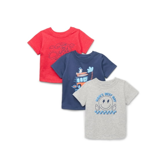 Garanimals Baby Boy Short Sleeve Jersey Graphic Tees Multipack, 3-Pack, Sizes 0-24 Months