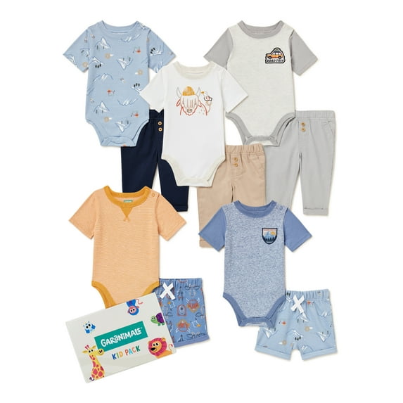 Garanimals Baby Boy Short Sleeve Mix & Match Outfit Bundle Kid-Pack Gift Box, 10-Piece, Sizes 0/3M-24M