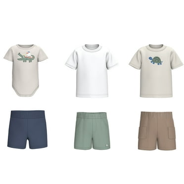 Garanimals Baby Boy Short Sleeve Mix and Match Outfit Kid-Pack, 6-Piece, Sizes 0-24 Months