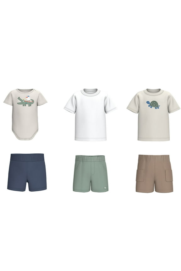 Baby Boy Short Sleeve Mix and Match Outfit Kid-Pack, 6-Piece, Sizes 0-24 Months