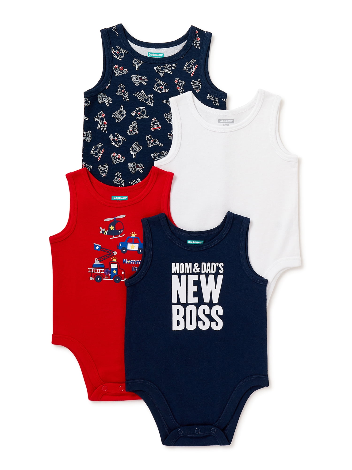 Garanimals Baby Boy Sleeveless Tank Bodysuit Multipack, 4Pack, Sizes 0