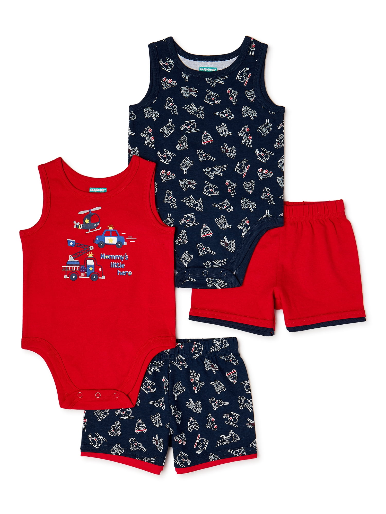 Garanimals Baby Boy Tank Bodysuits and Shorts Outfit Set, 4Piece