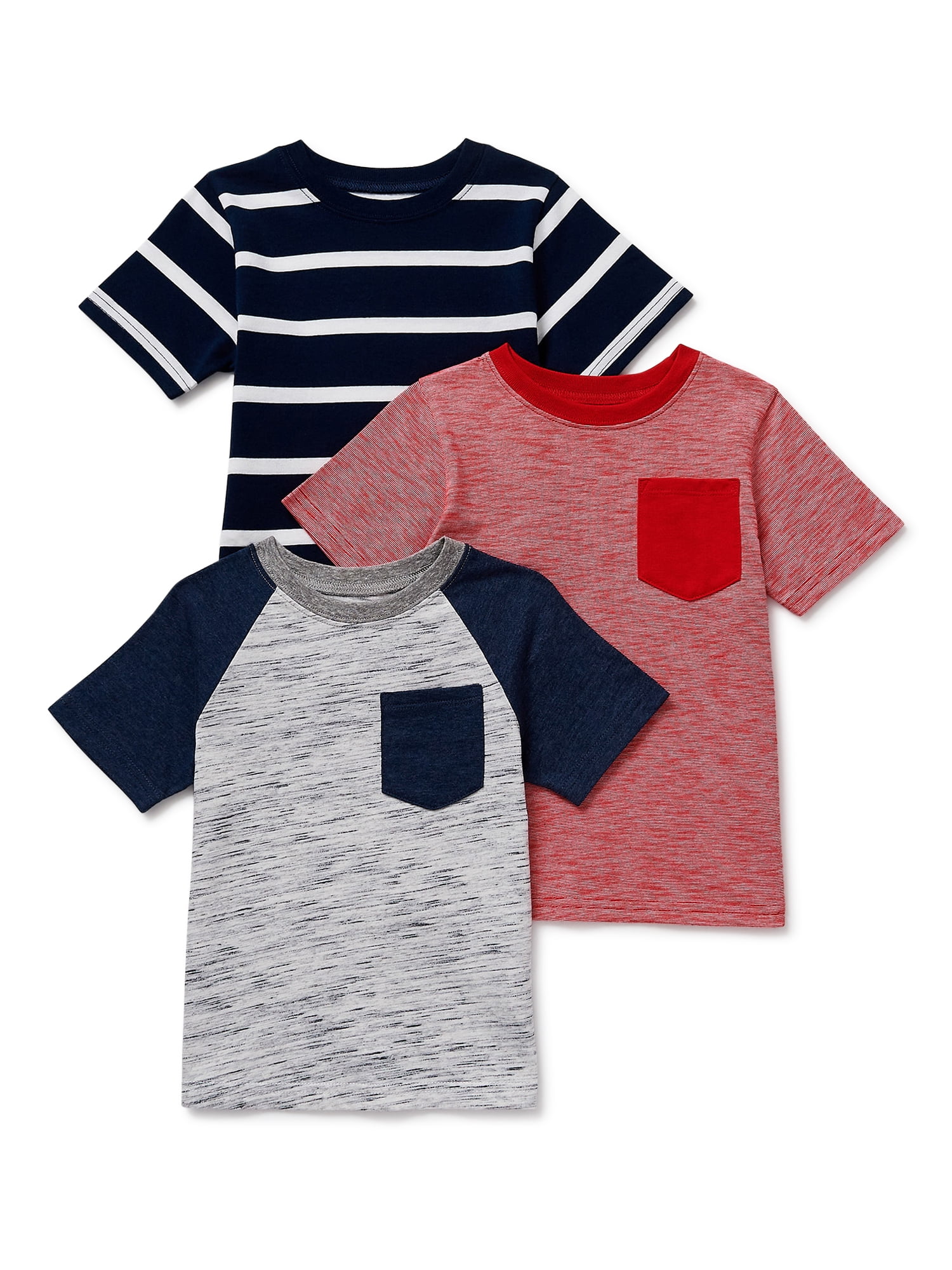 Garanimals Baby Boy & Toddler Boy Pocket & Stripe TShirts Multipack, 3Pack, 12M5T
