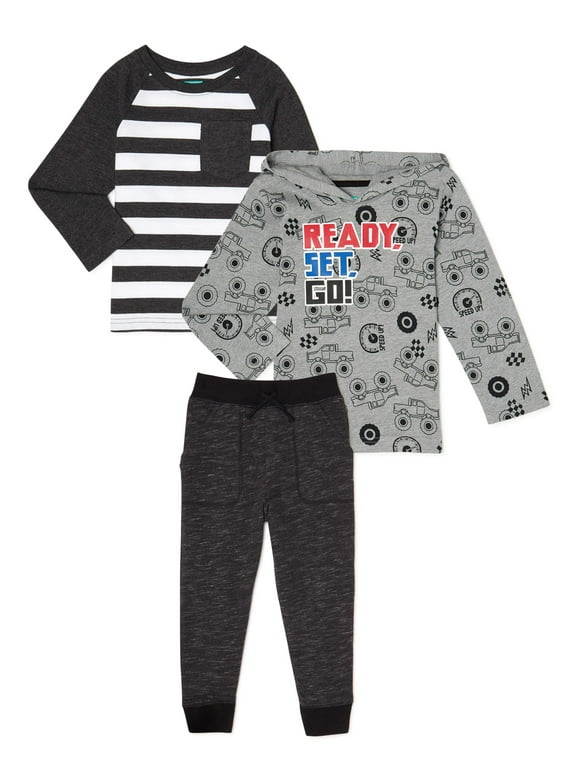 Garanimals Baby Boy & Toddler Boy Pullover Hoodie Top, Long-Sleeve T-Shirt & Jogger Pants Outfit Set, 3-Piece (12M-5T)