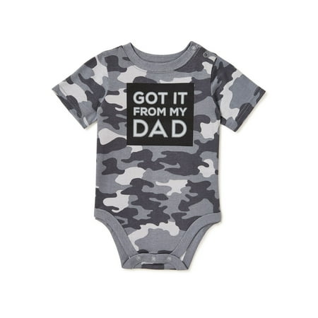Garanimals Baby Boys "Got It From My Dad" Camo Print Short Sleeve Bodysuit, 0/3M-24M