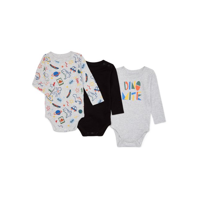 Garanimals Baby Boy Long Sleeve Bodysuits Multipack, 3Pack, Sizes 024