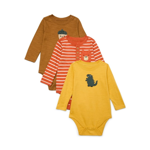 Garanimals Baby Boy Long Sleeve Fashion Bodysuits Multipack, 3Pack
