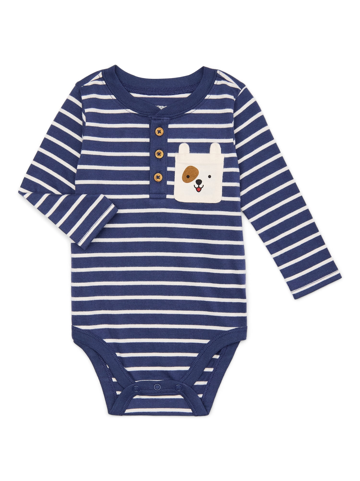 Garanimals Baby Boy Long Sleeve Pocket Henley Bodysuit, Sizes 0-24 Months