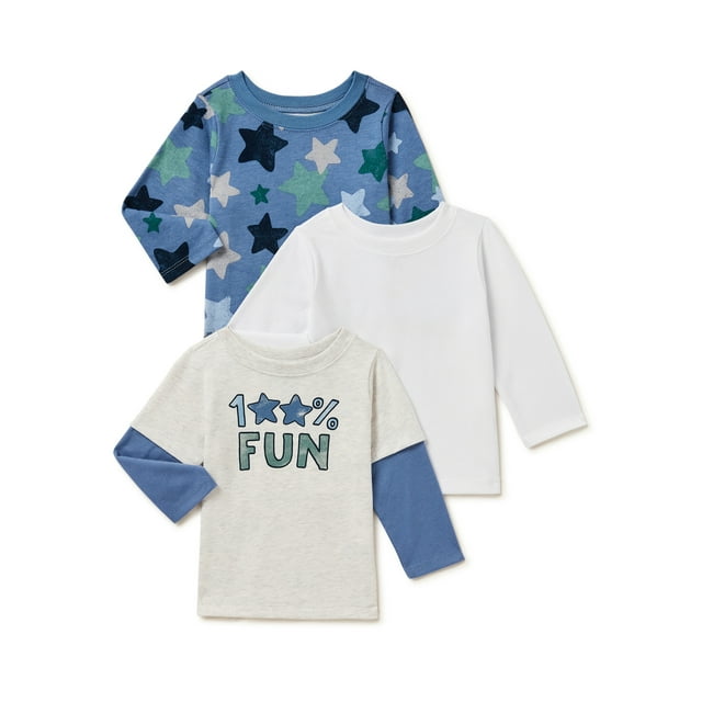 Garanimals Baby Boys Long Sleeve Tee, 3Pack, Sizes 0 Months24 Months