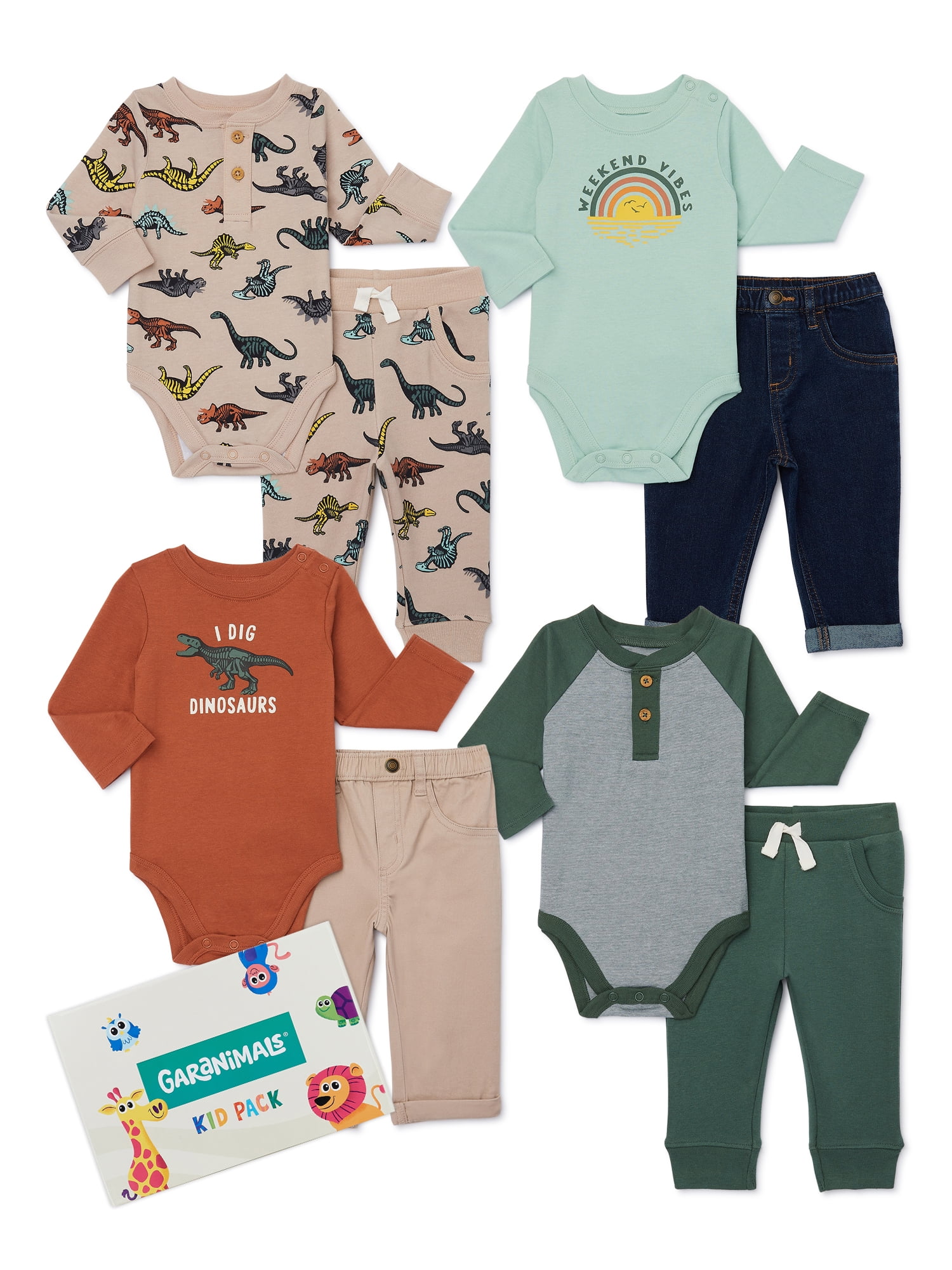 Garanimals Baby Boys Mix and Match Outfits Kid Pack, 8Piece, Sizes 0/3