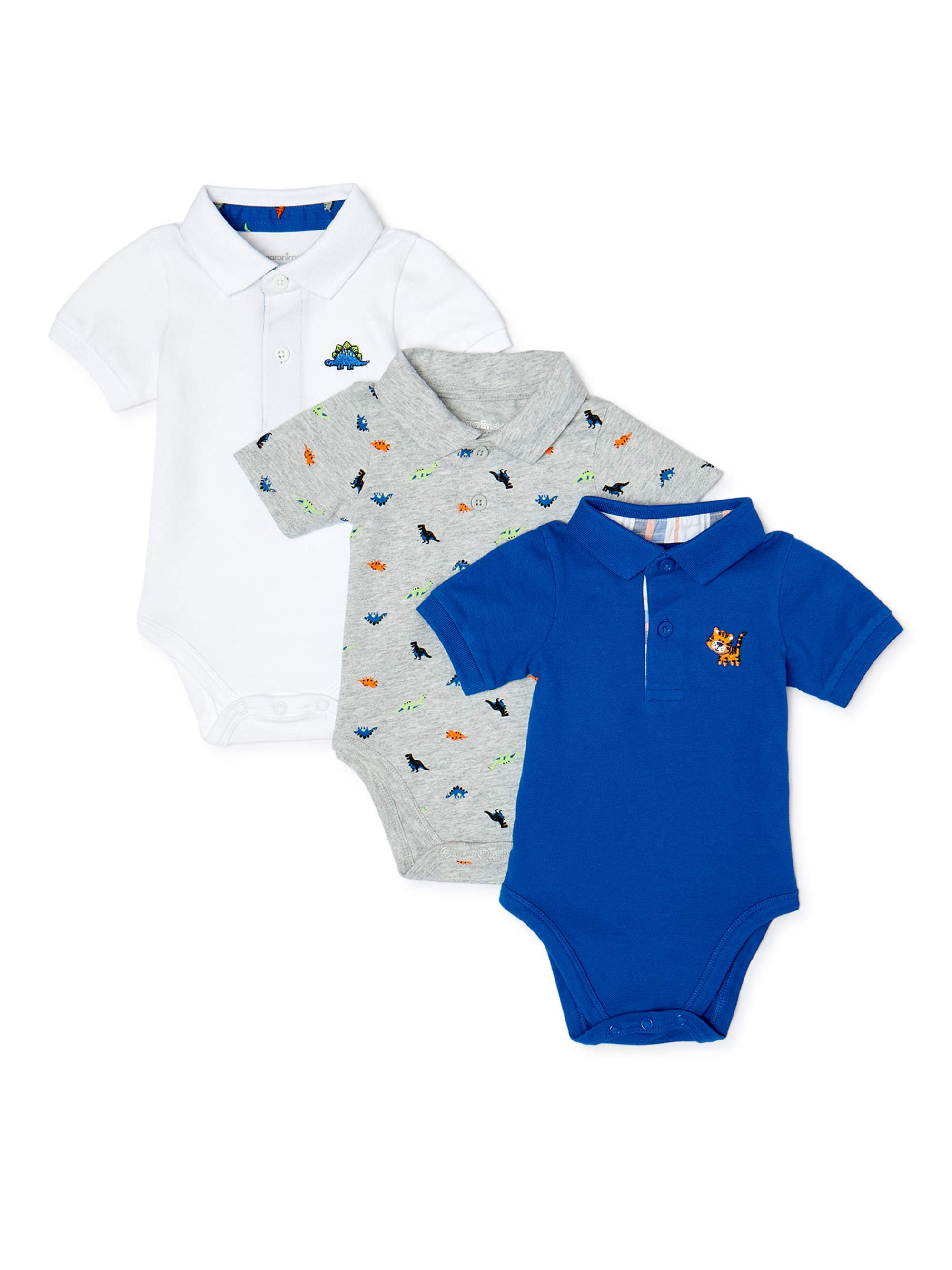 Garanimals Baby Boys Polo Bodysuits, 3Pack