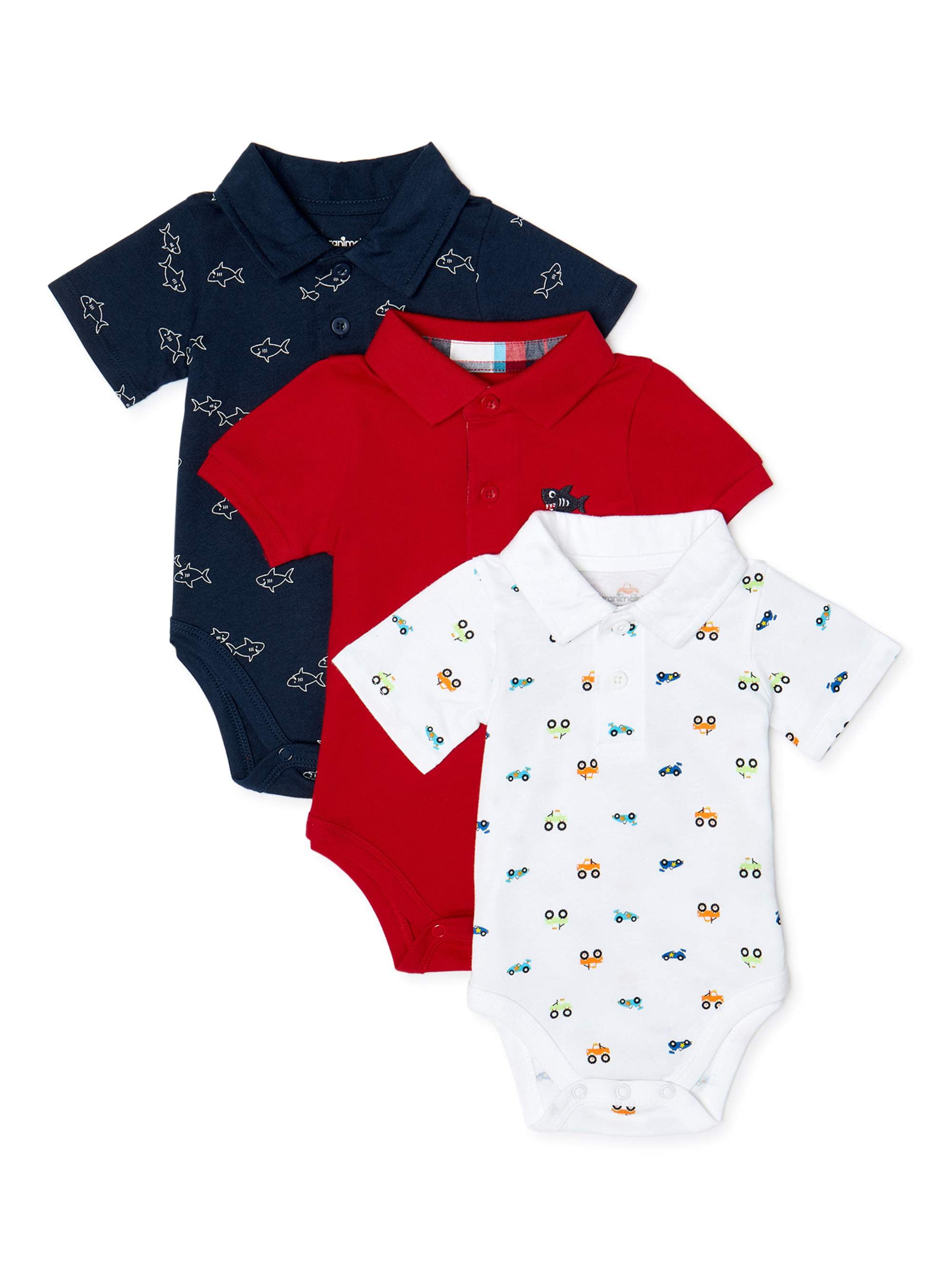 Garanimals Baby Boys Polo Bodysuits, 3Pack