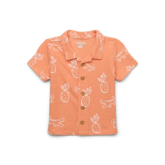Garanimals Baby Boys' Print Button Front Knit Cabana Shirt, Sizes 0M-24M