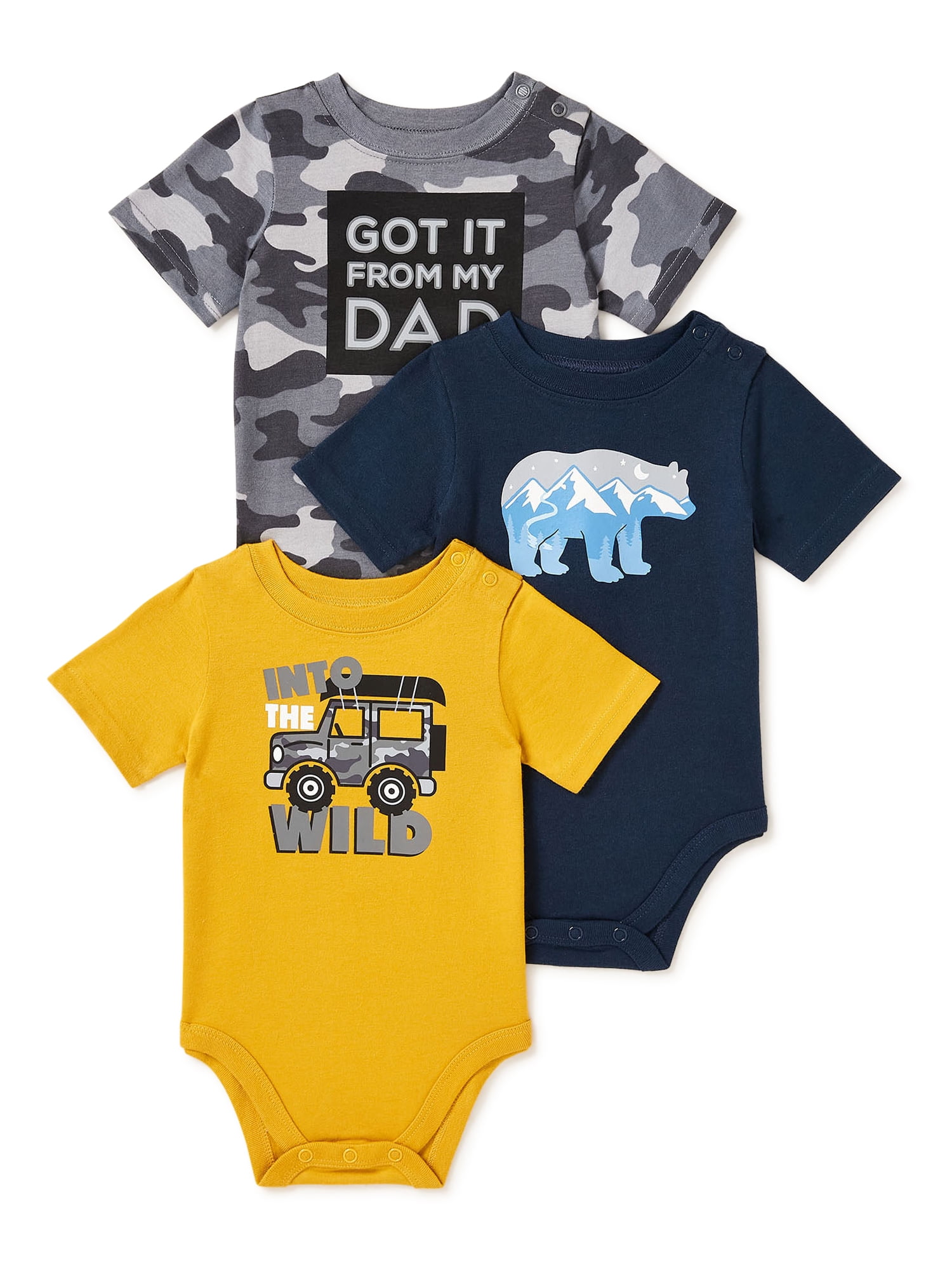 Garanimals Baby Boys' Short Sleeve Bodysuit Multipack Set, 3Piece