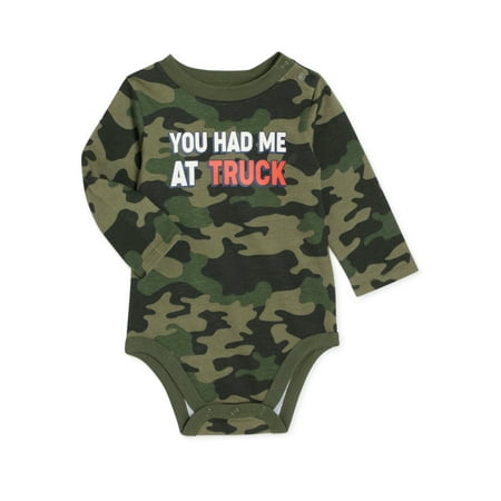 Garanimals Baby Boys You Had Me at Truck Camo Graphic Long Sleeve Bodysuit, Sizes 0/3M-24M