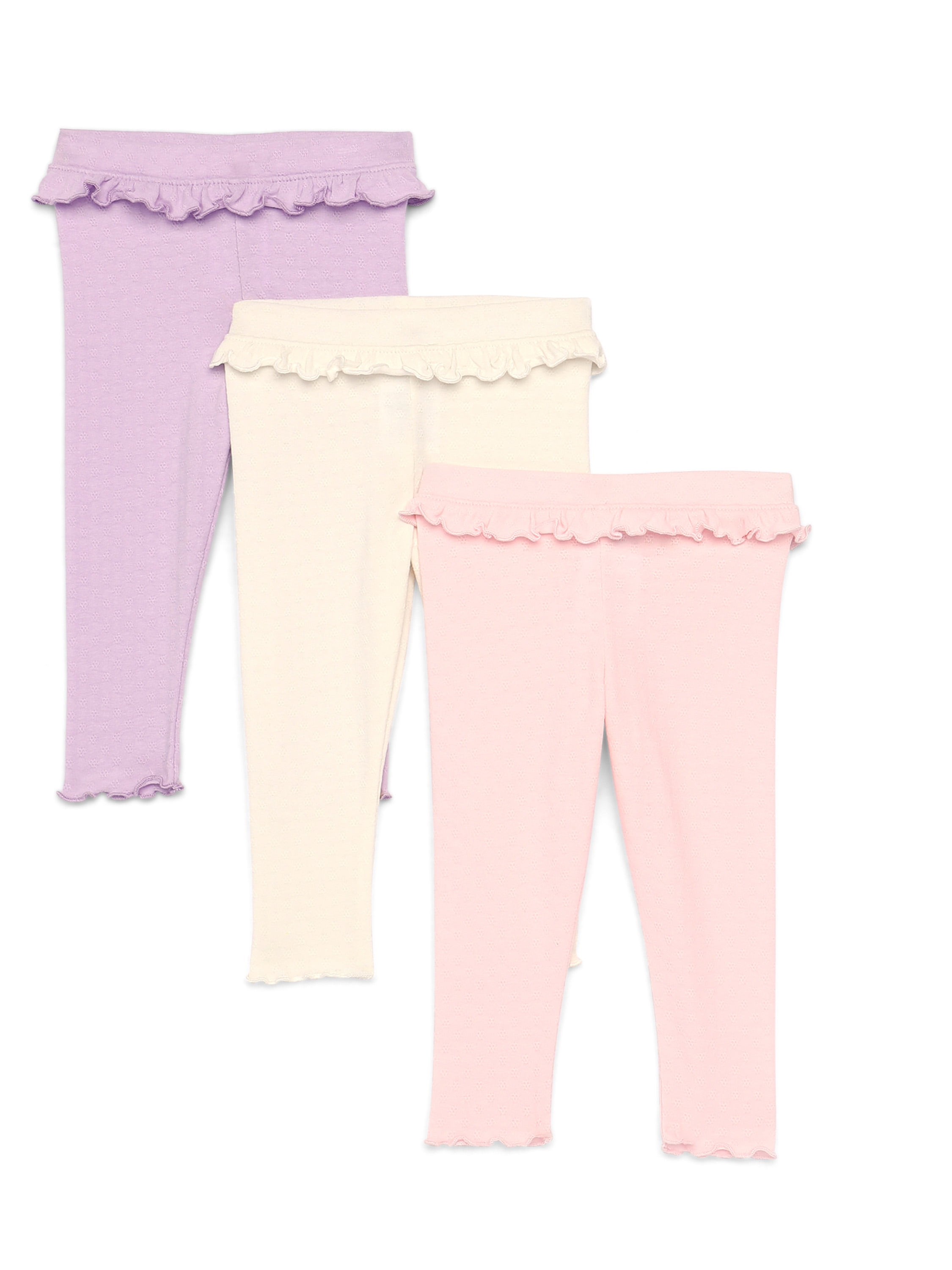 Garanimals Baby Girls Flutter Detail Pointelle Leggings, 3-Pack, Sizes 0M-24M