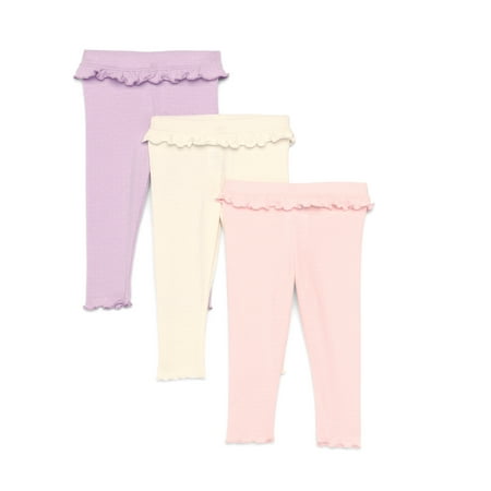 Garanimals Baby Girls Flutter Detail Pointelle Leggings, 3-Pack, Sizes 0M-24M