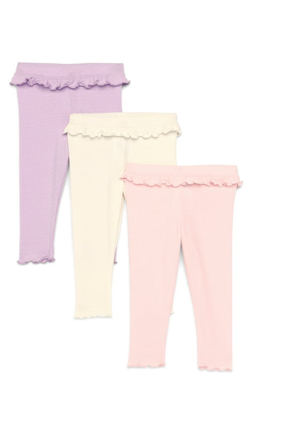 Baby Girls Flutter Detail Pointelle Leggings, 3-Pack, Sizes 0M-24M