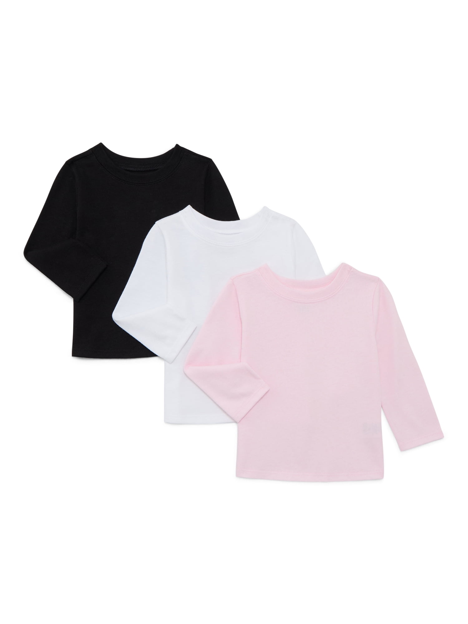 Garanimals Baby Girls Solid Tee with Long Sleeves, 3-Pack, Sizes 0M-24M