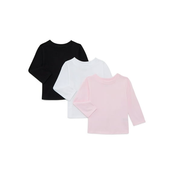 Garanimals Baby Girls Solid Tee with Long Sleeves, 3-Pack, Sizes 0M-24M