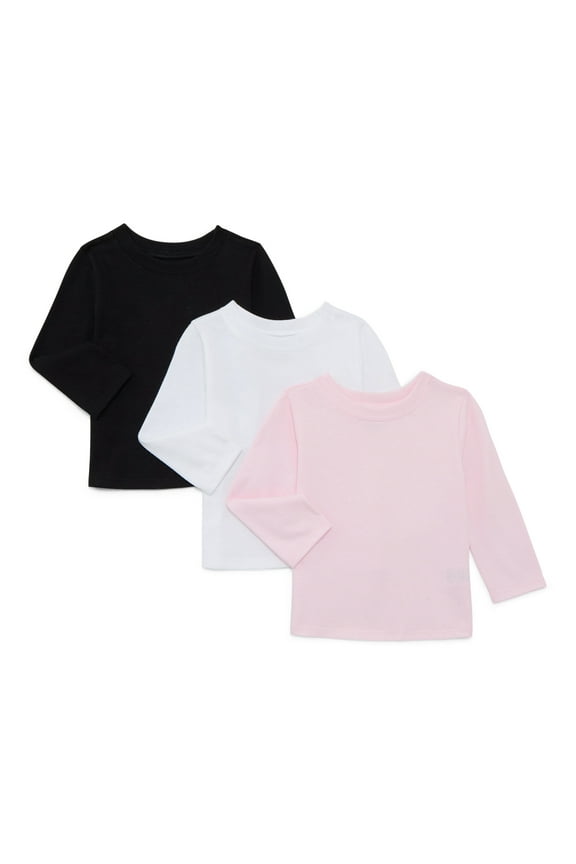 Baby Girls Solid Tee with Long Sleeves, 3-Pack, Sizes 0M-24M